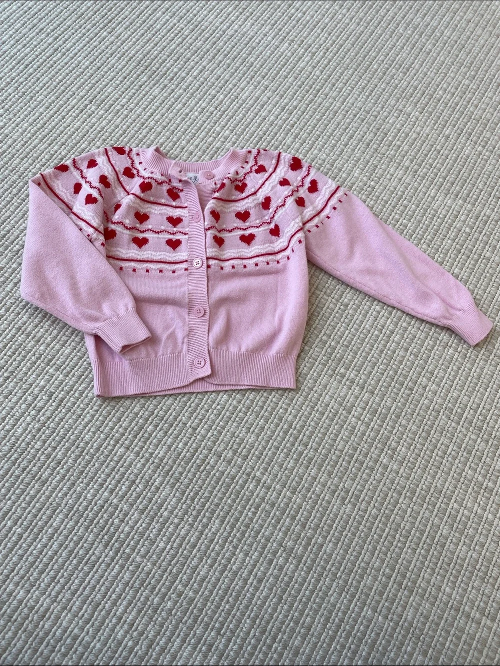 Rachel Riley Pink Cardigan with Red Heart Yoke